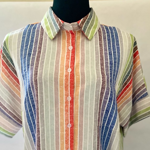 Rainbow stripe short sleeves button shirt - Picture 4 of 4